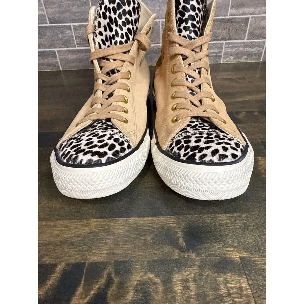 Converse Chuck Taylor All Star Hi Suede Leopard Print Tan Sneakers Wmns 12 Mn 10 - Picture 3 of 10